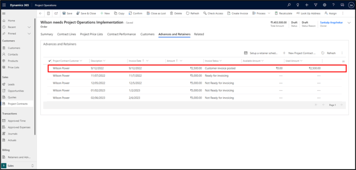 Advances and Retainers in Project Operations – D365 Feeds