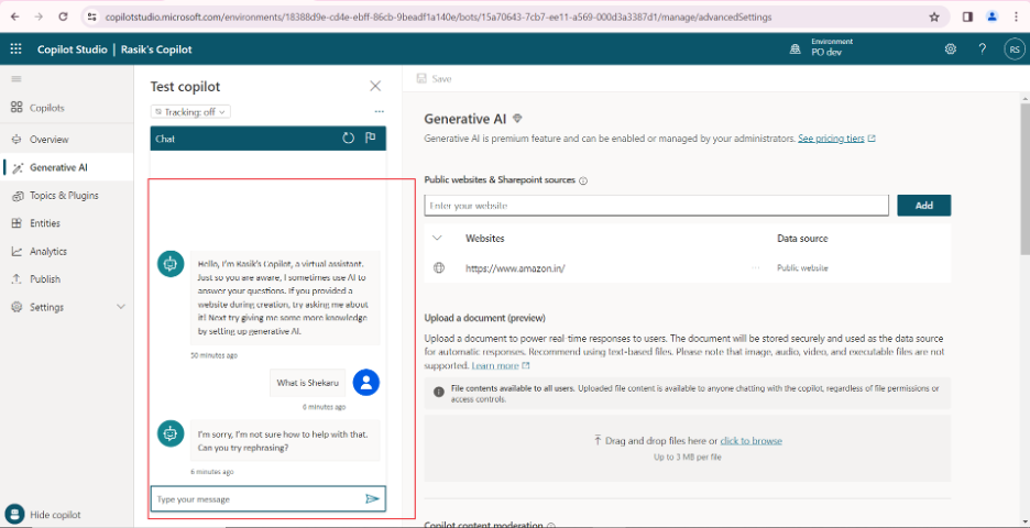 How to create a chatbot using Generative AI using MS Copilot Studio ...