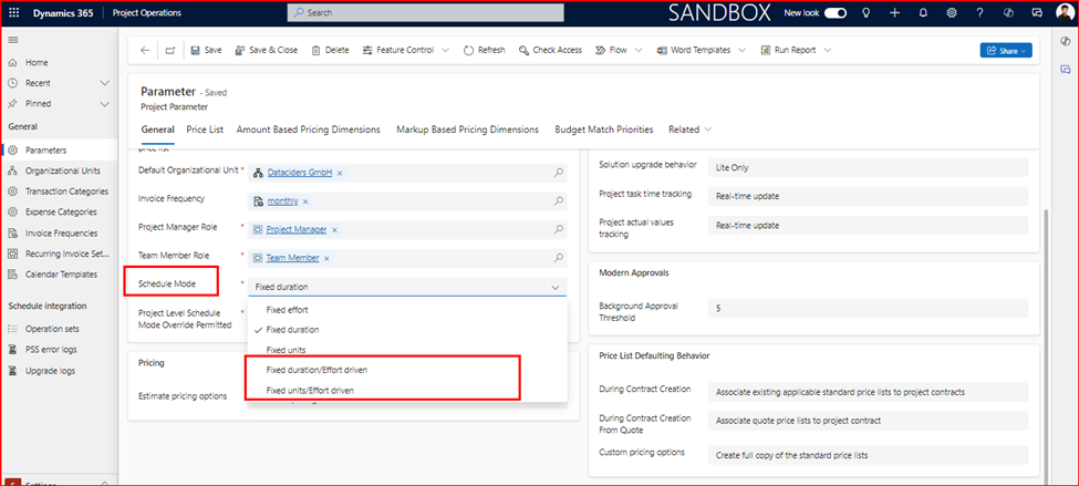 Schedule modes in Project Operations – D365 Feeds